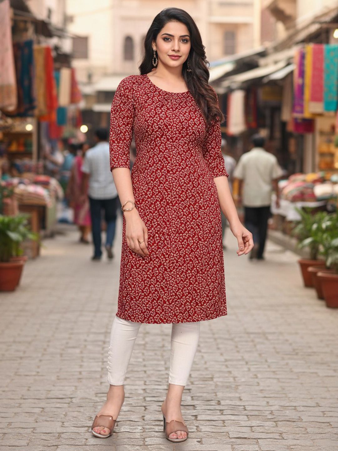 JANKHANA Women Floral Printed Thread Work Crepe Kurta-picture-23