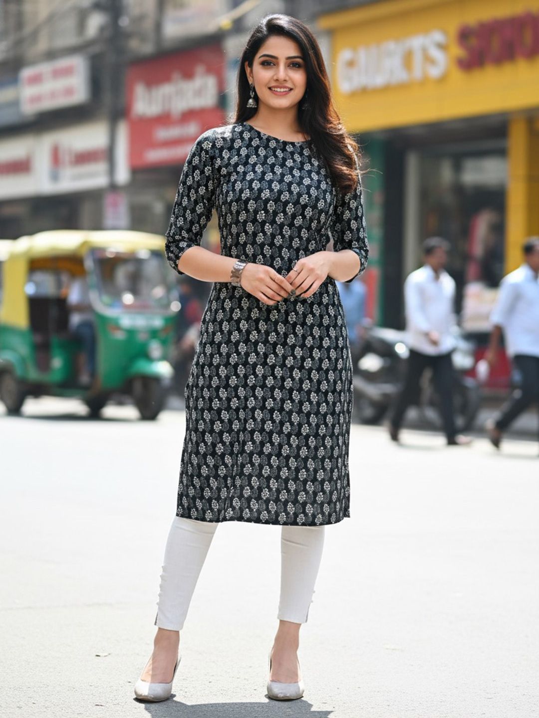 JANKHANA Women Floral Printed Thread Work Crepe Kurta-picture-40