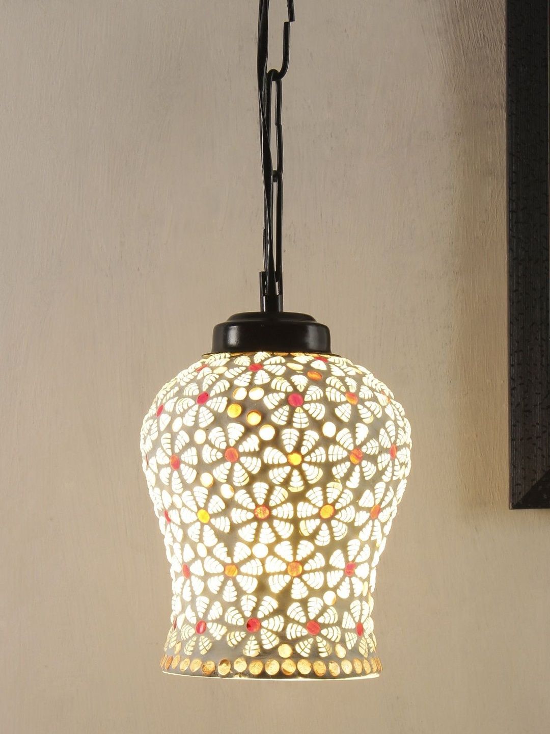 Aura Multicoloured & White Textured Glass Traditional Ceiling Lamp-image-47