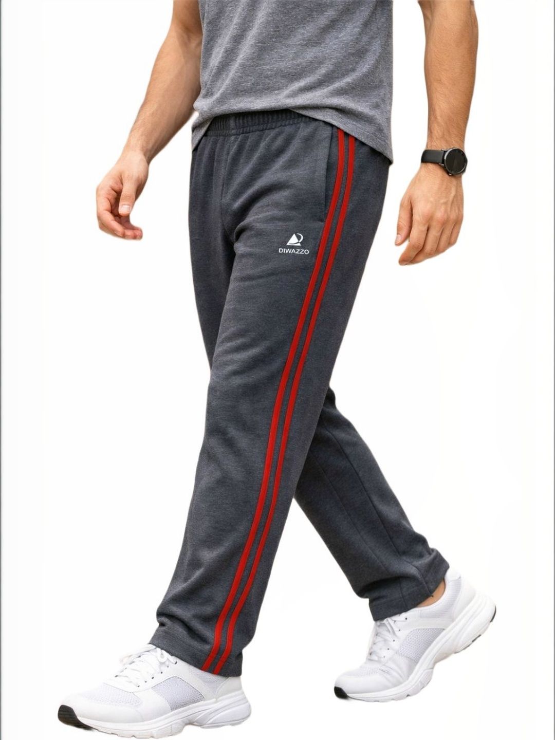 Diwazzo Men Cotton Striped Mid Rise Track Pants-image-9