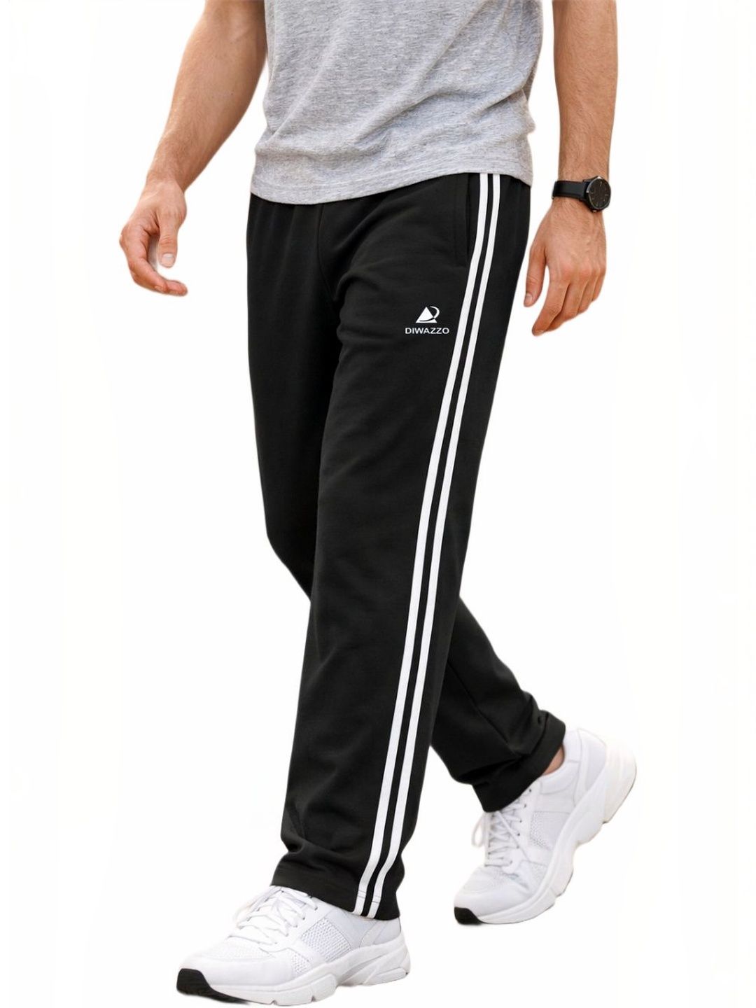 Diwazzo Men Cotton Striped Mid Rise Track Pants-image-11
