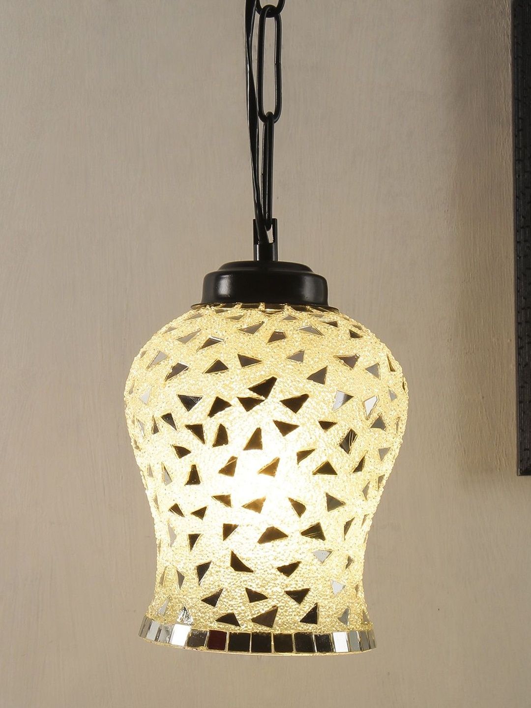 Aura Multicoloured & Silver-Toned Textured Glass Ceiling Lamp-image-26