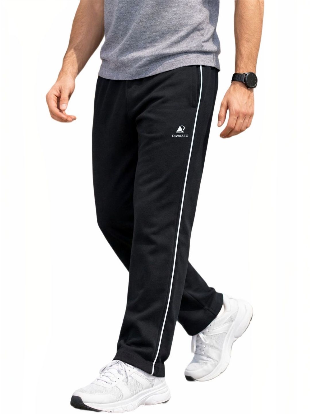 Diwazzo Men Cotton Striped Mid Rise Track Pants-image-10