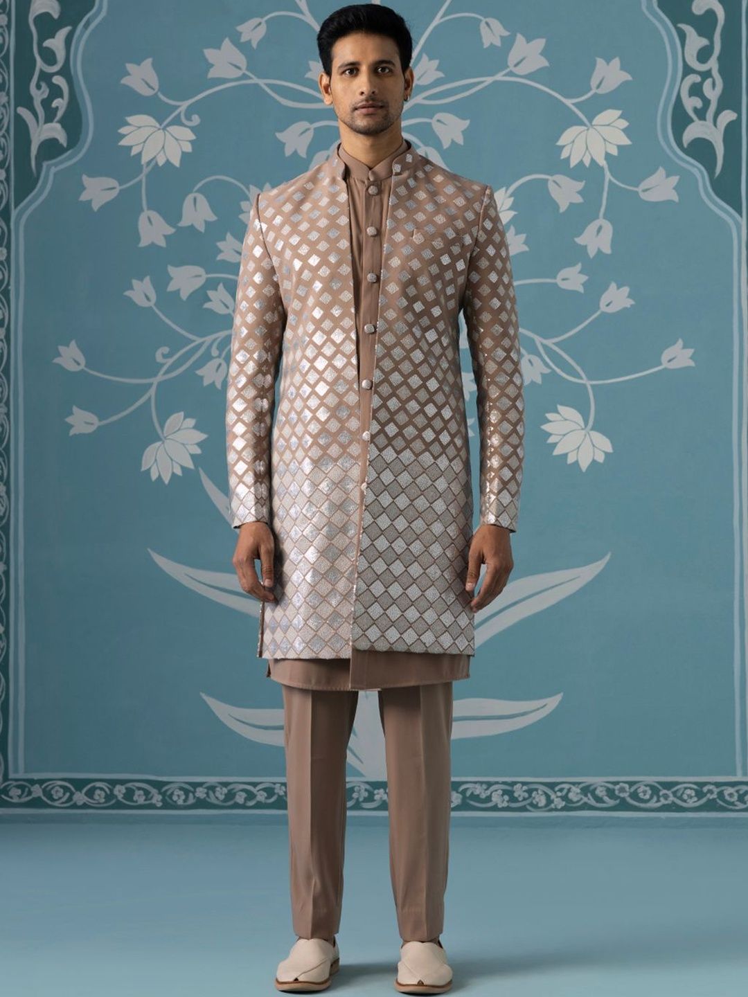 TheEthnic.Co Embroidered Mandarin Collar Sherwani Set-picture-34