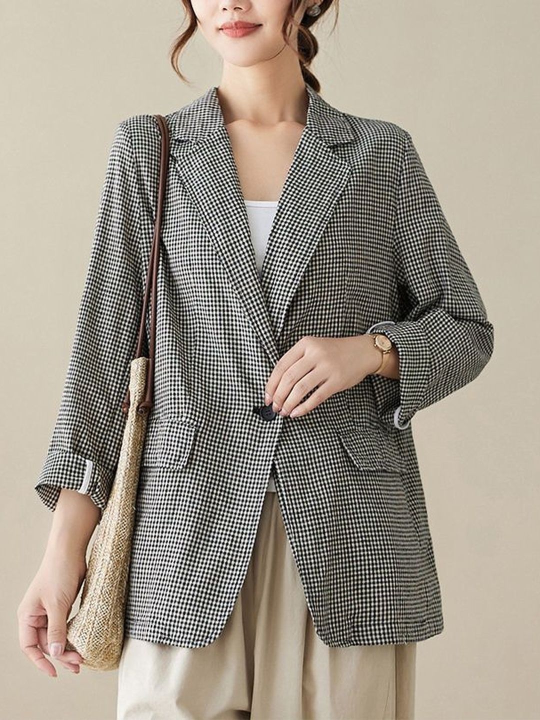 StyleCast x Revolte Checked Notched Lapel Blazer-picture-12