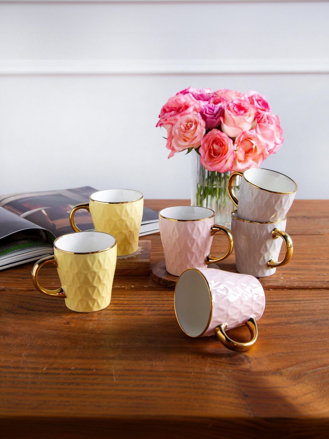 OCTAVIUS Multicoloured Crafted Ceramics Textured Ceramic Glossy Core Set of Cups and Mugs-image-46