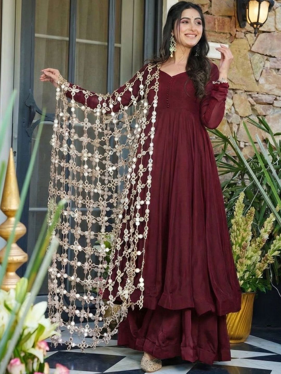 SAJAVAT ETHENIC WEAR Ethnic Motifs Embroidered Dupatta with Mirror Work-picture-13