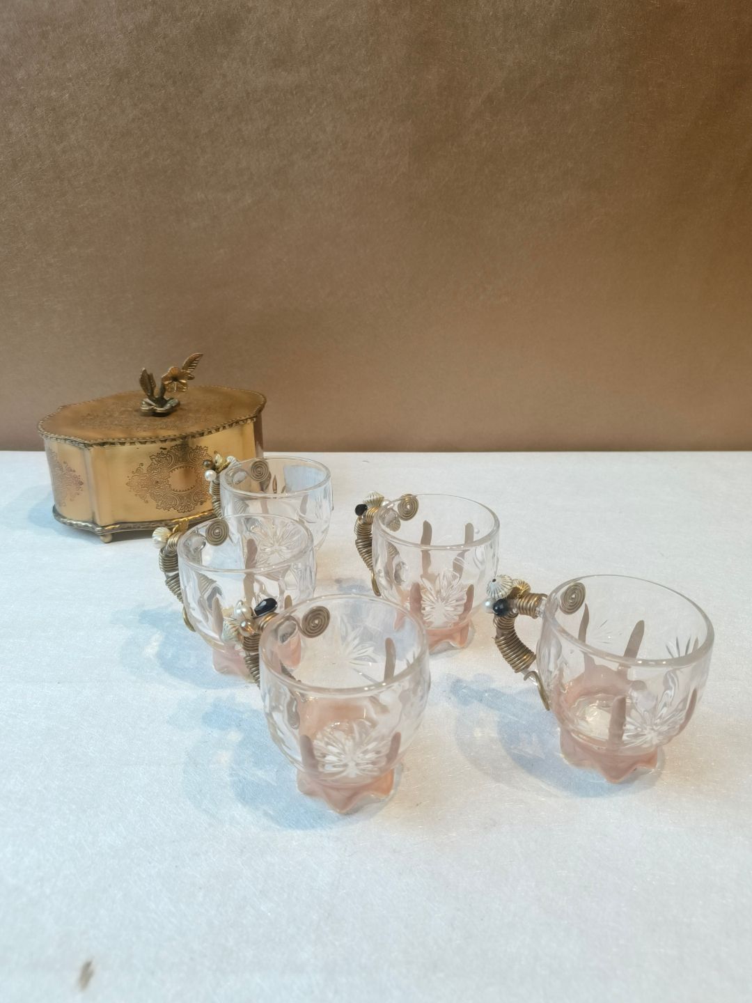 THE HOME CO. Transparent Handcrafted and Hand Painted Textured Glass Glossy Cups Set of Cups and Mugs-picture-29