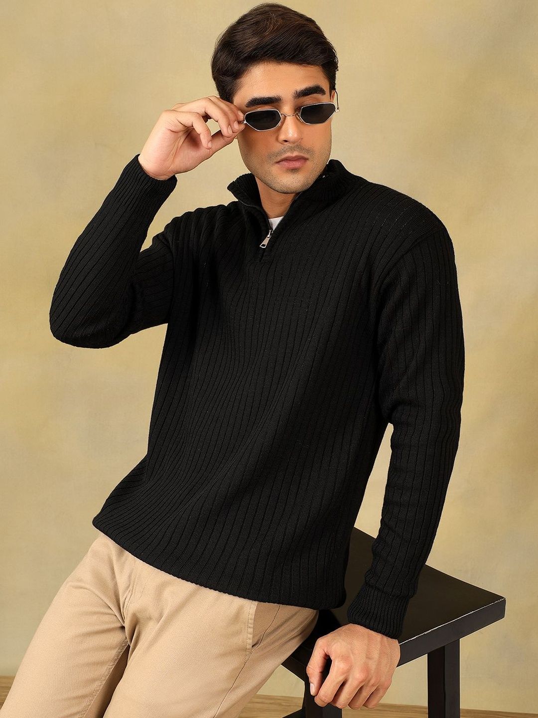 The Roadster Lifestyle Co Acrylic High Neck Zipper Sweater-picture-23