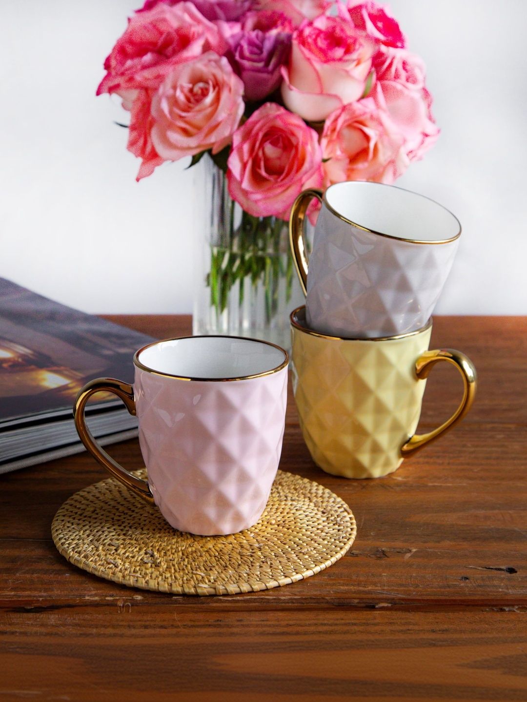 OCTAVIUS Multicoloured Crafted Ceramics Geometric Ceramic Glossy Core Set of Cups and Mugs-image-20