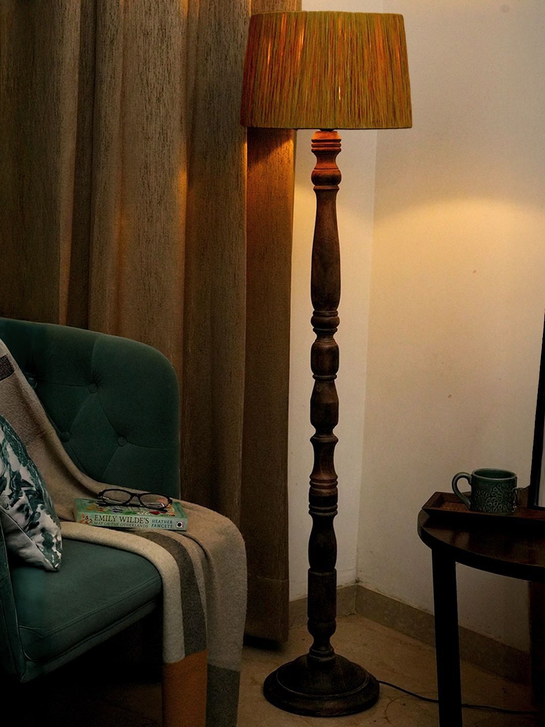 green girgit Brown & Beige Wooden Frustum Floor Lamps-picture-22