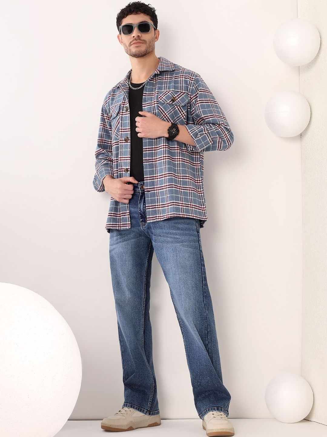 Kotty Men Stylish Checked Bomber Shacket-picture-37