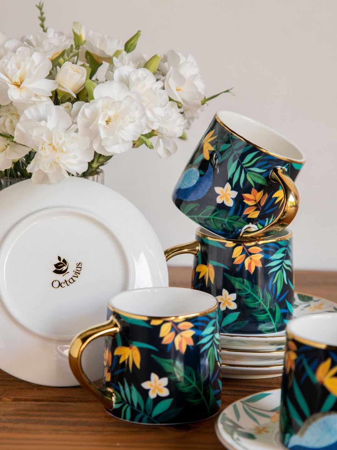 OCTAVIUS Multicoloured Natural Elements Leaf Ceramic Glossy Core Set of Cups and Mugs-image-27