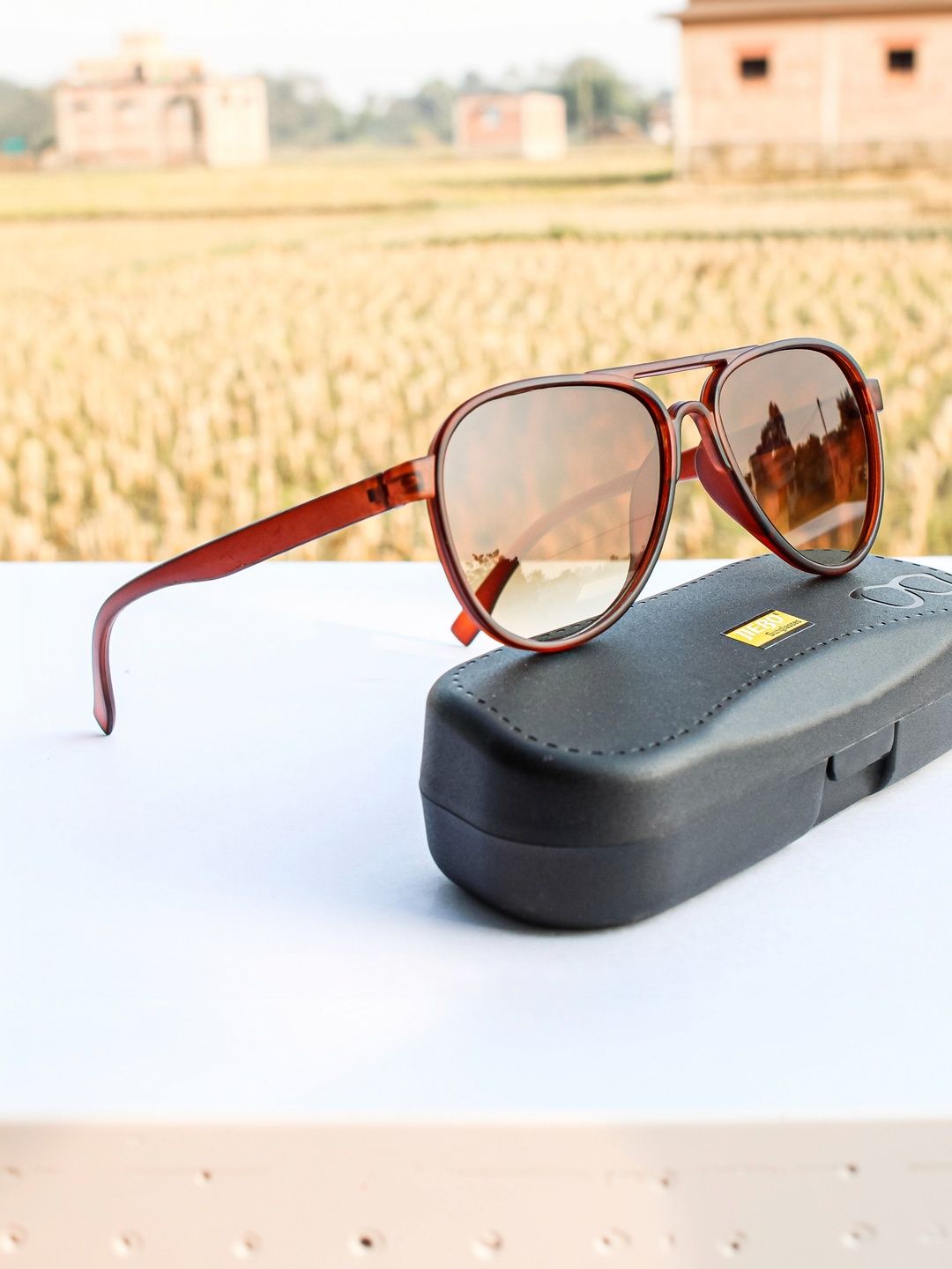 Jiebo Unisex Brown Lens & Brown Aviator Sunglasses with-image-34