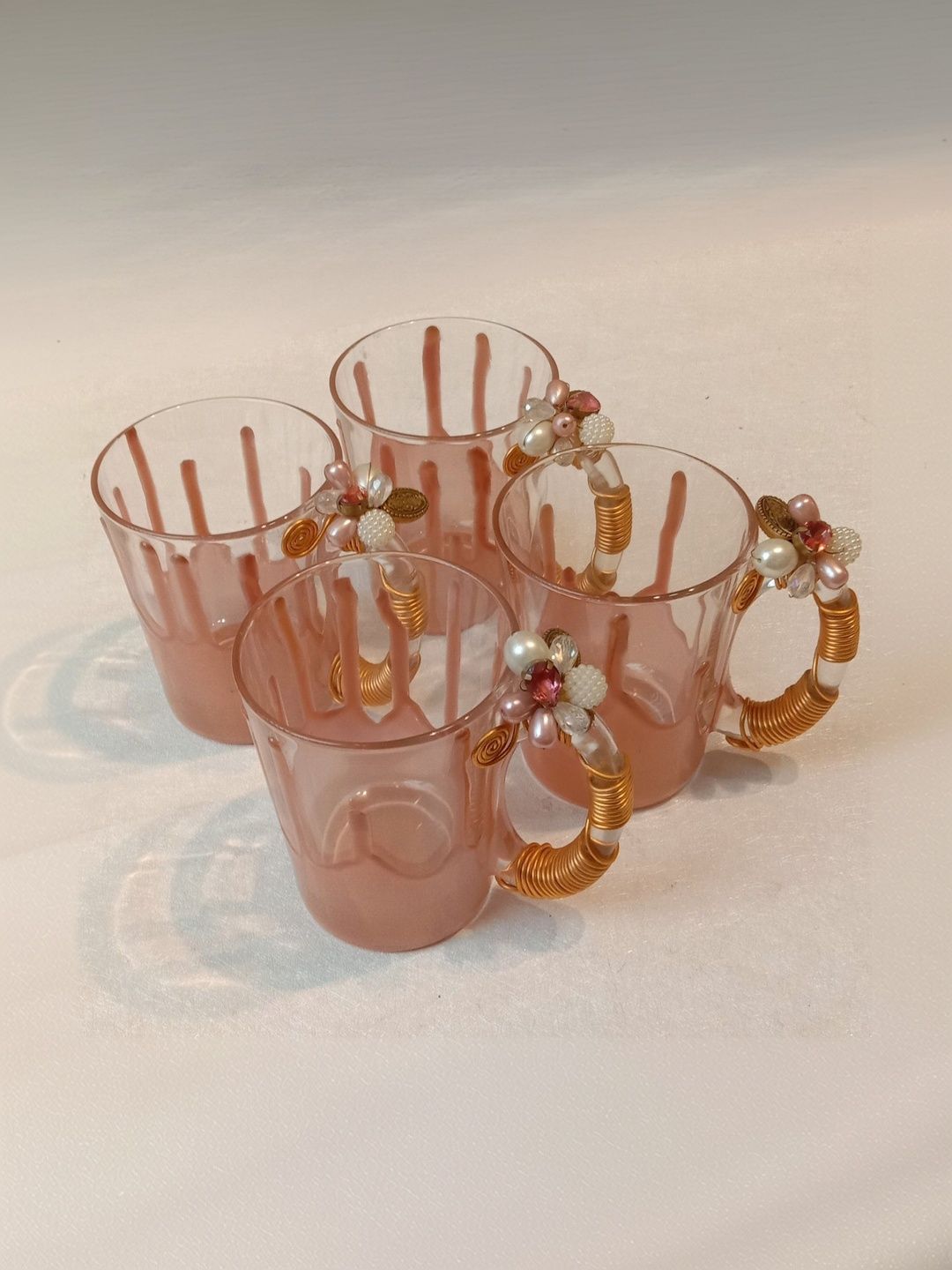 THE HOME CO. Peach-Coloured Textured Glass Transparent Cups Set of Cups and Mugs-picture-14