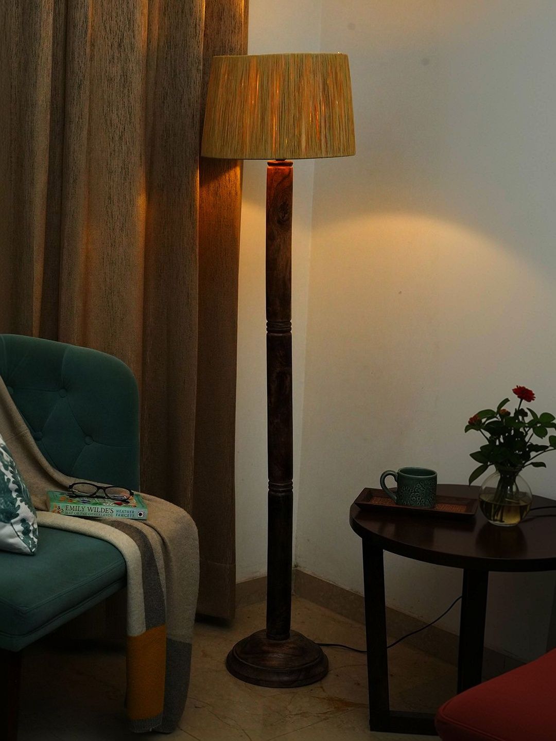 green girgit Brown & Beige Wooden Frustum Floor Lamps-picture-23