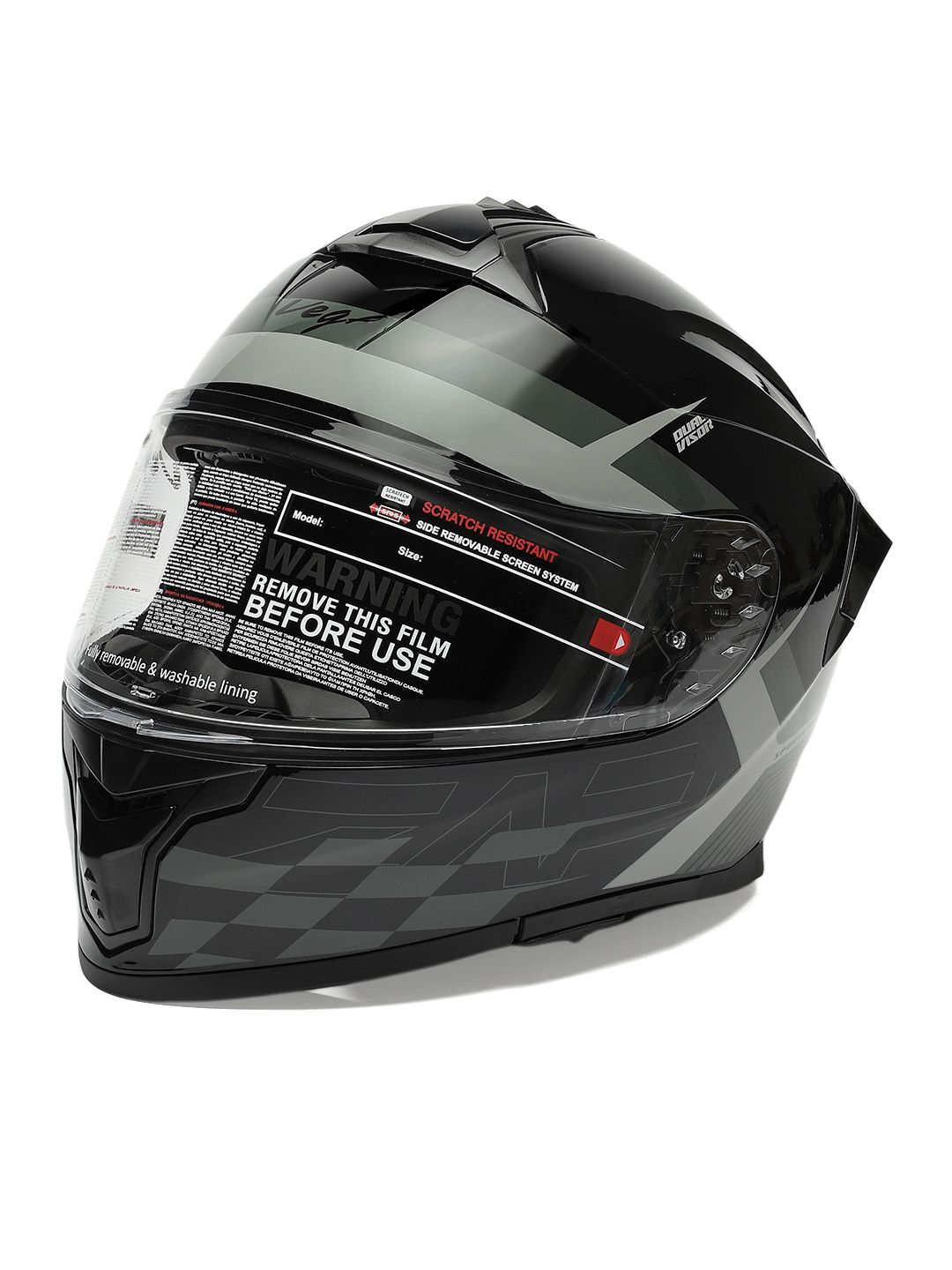 VEGA Zap DV Alliance ISI and DOT Certified Full Face Helmet-Black Grey-XL