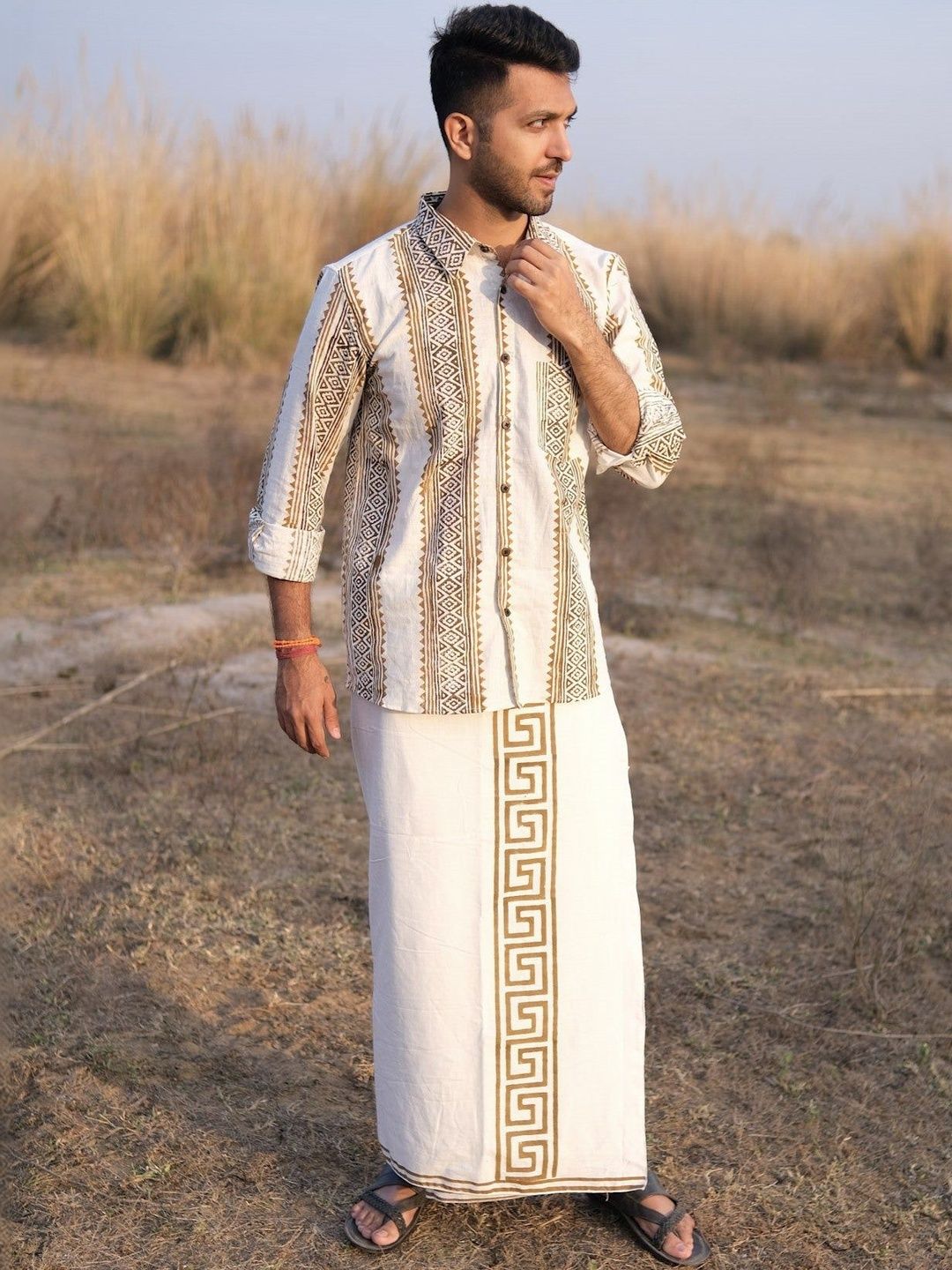 CRYSTAL HEAL Men Printed Cotton Dhoti Dhotis-picture-31