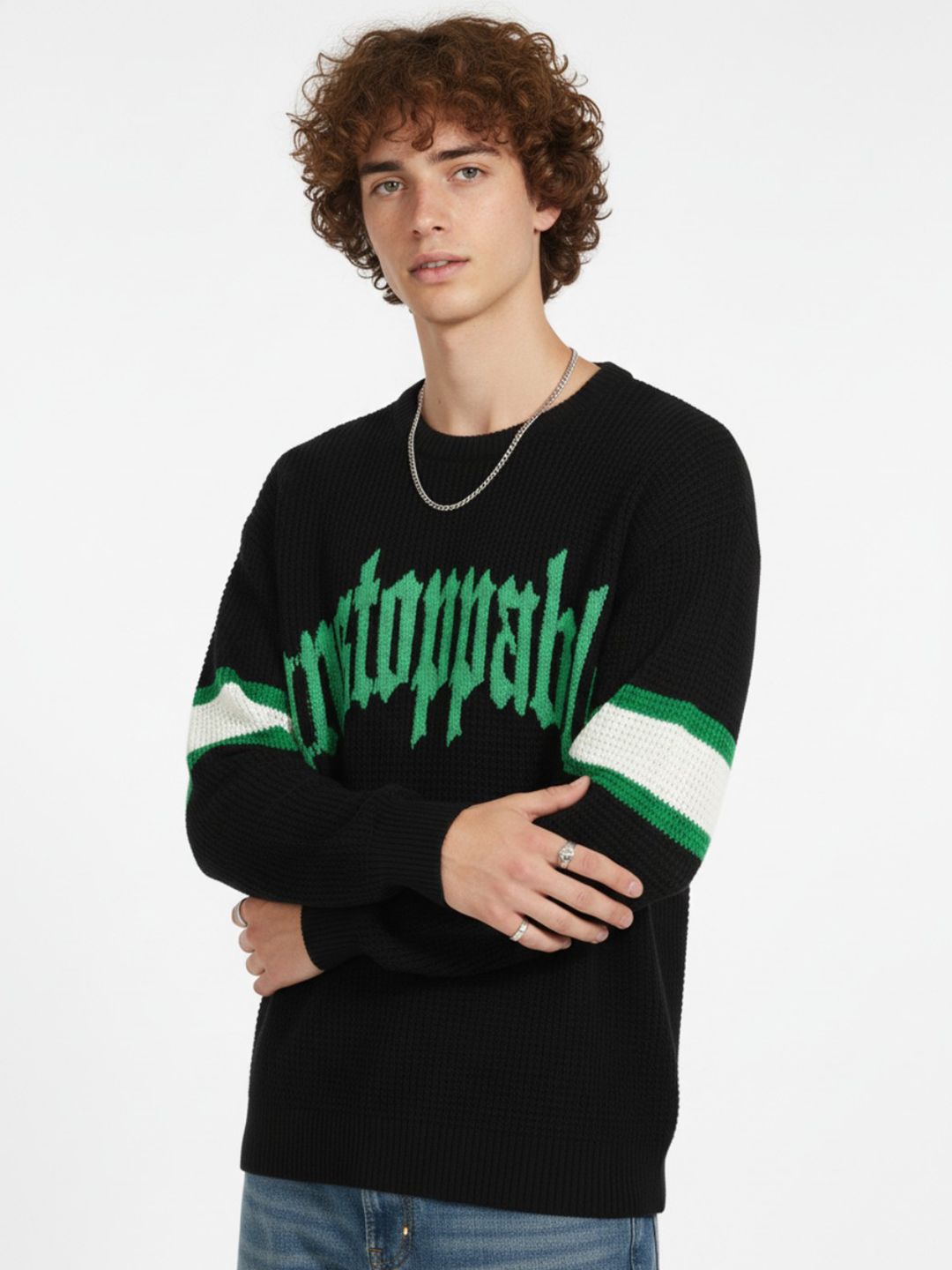 glitchez Typography Printed Ribbed Relaxed Fit Pullover-picture-20