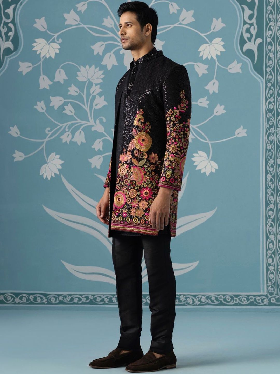 TheEthnic.Co Embroidered Mandarin Collar Sherwani Set-picture-22