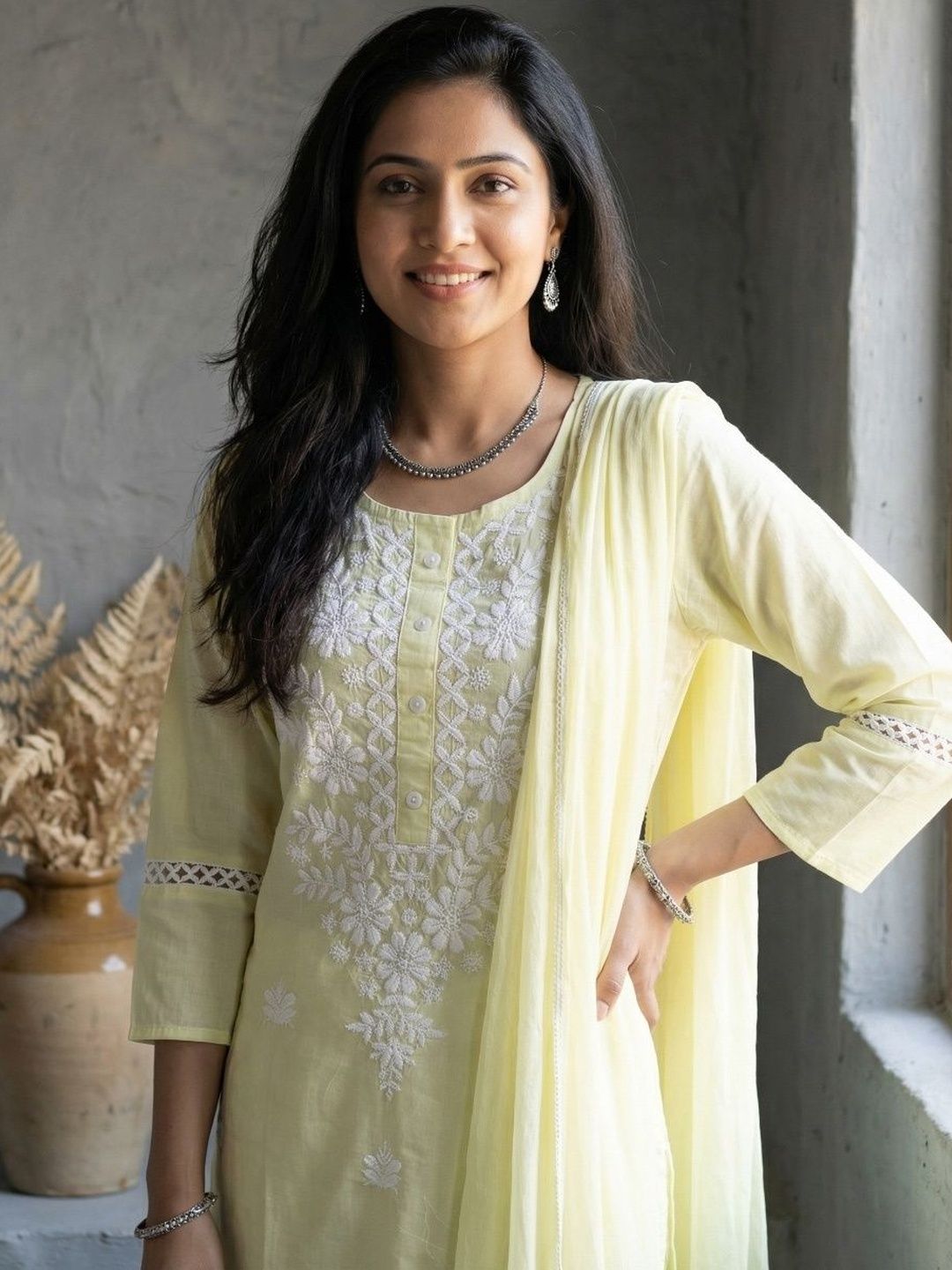 Anouk Women Ethnic Motifs Embroidered Regular Thread Work Pure Cotton Kurta with Trousers & With Dupatta-picture-47