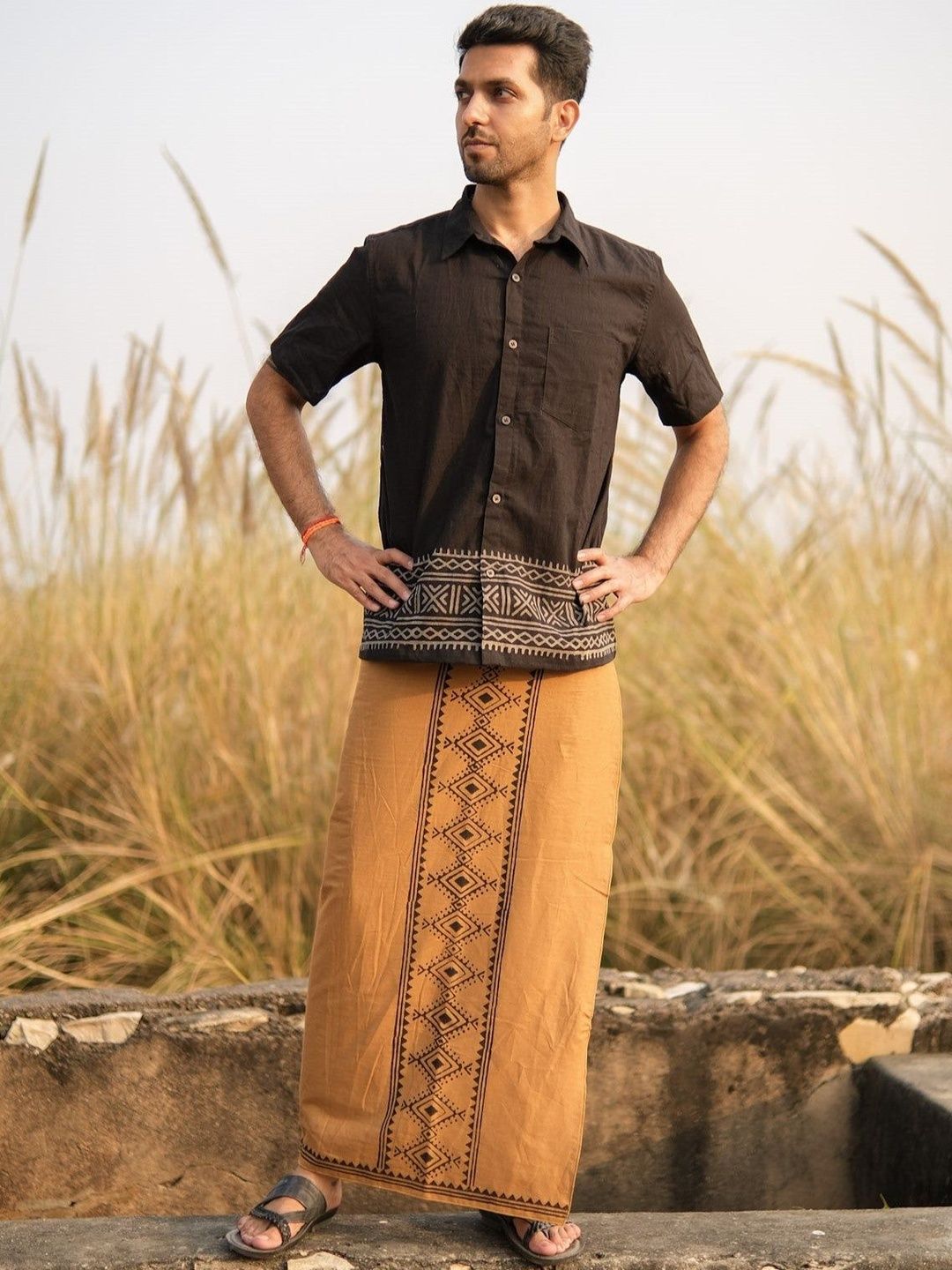 CRYSTAL HEAL Men Solid Cotton Dhoti-picture-14
