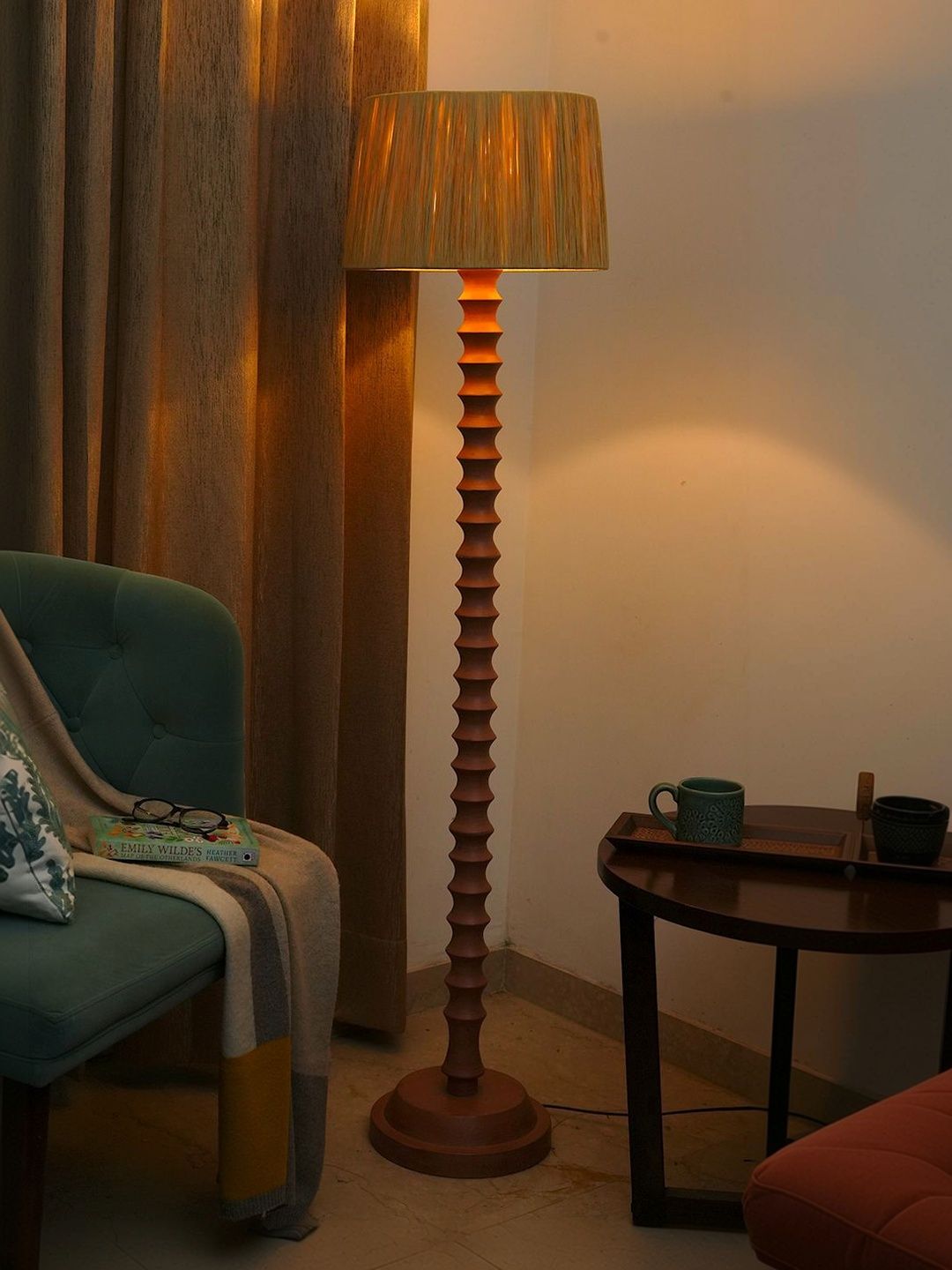 green girgit Brown & Beige Wooden Frustum Floor Lamps-picture-25