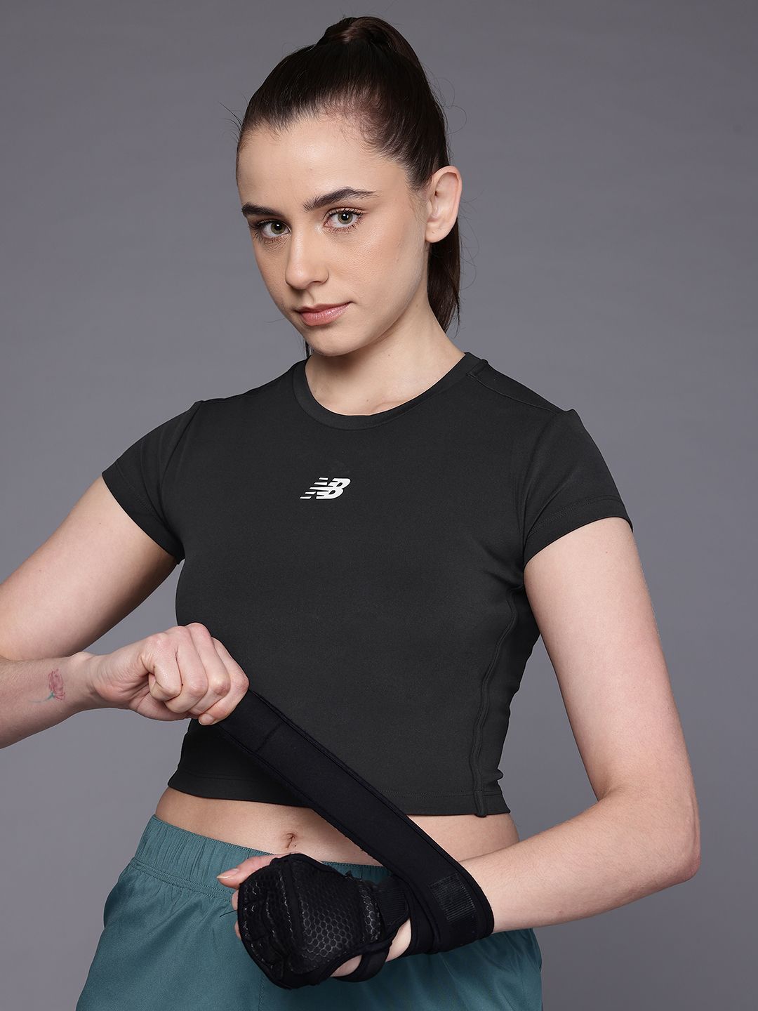 New Balance Brand Logo Detail Moisture Wicking Slim Fit Crop T-shirt-image-13