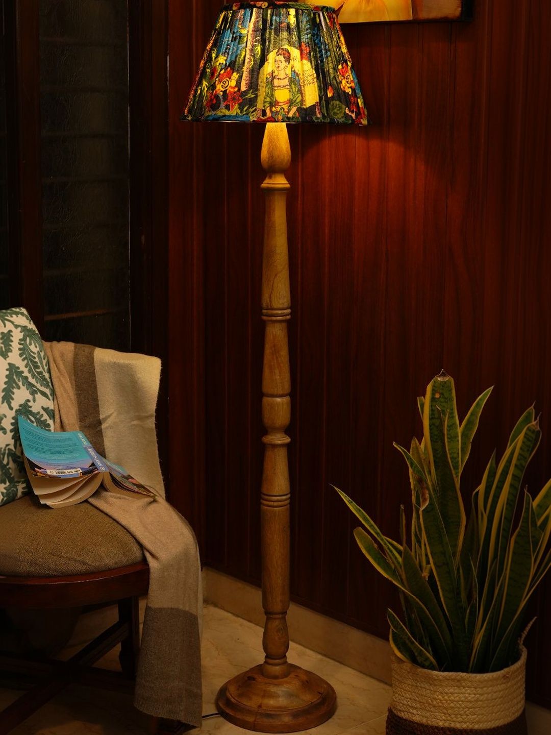 green girgit Black & Brown Printed Wooden Frustum Floor Lamps-picture-26