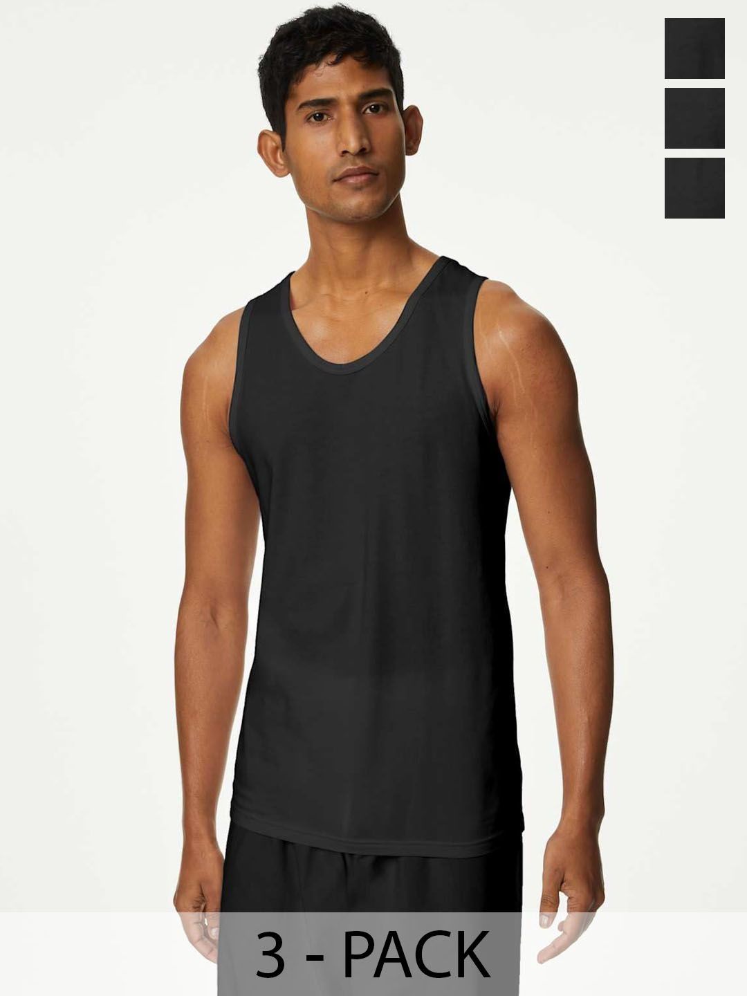 Marks & Spencer Men Pack Of 3 Round Neck Gym Vest-picture-26