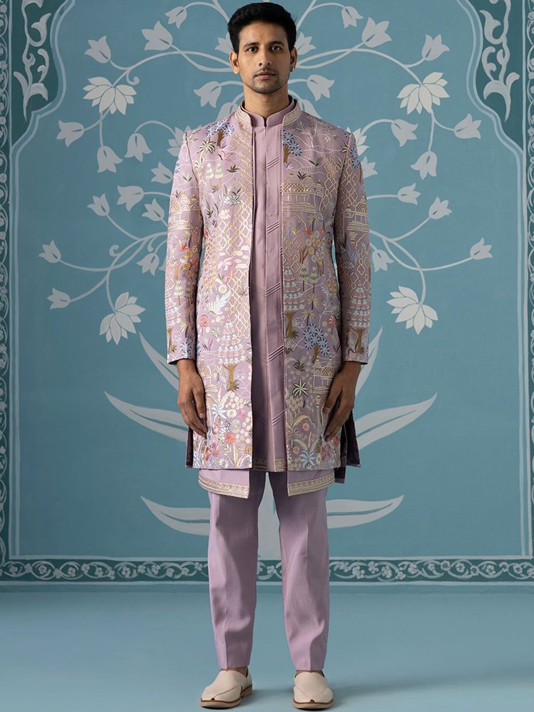 TheEthnic.Co Embroidered Mandarin Collar Sherwani Set-picture-23