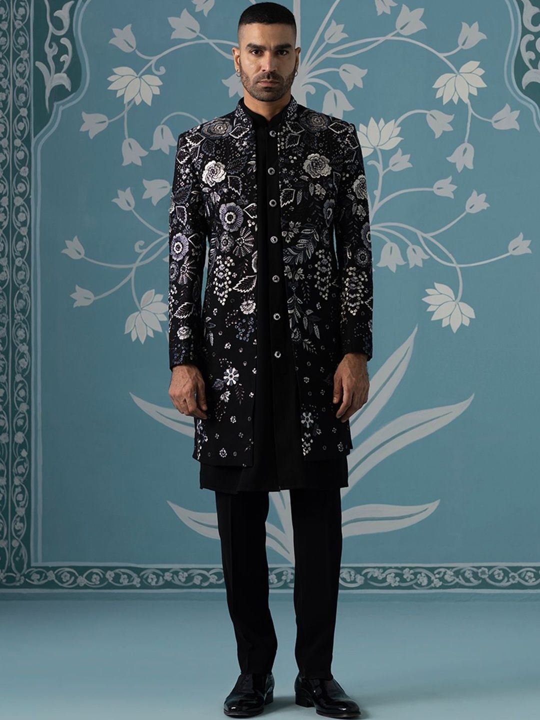 TheEthnic.Co Embroidered Mandarin Collar Sherwani Set-picture-30