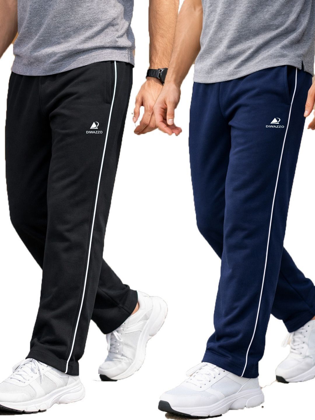 Diwazzo Men Pack Of 2 Striped Cotton Track Pants-picture-27