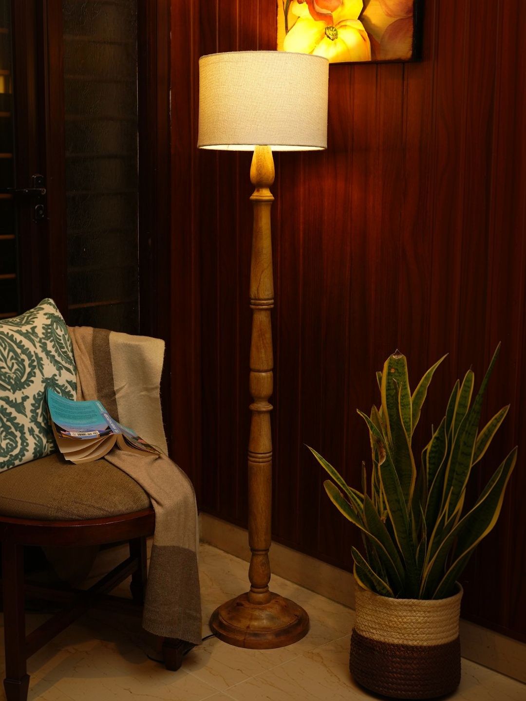 green girgit White & Brown Wooden Cylinder Floor Lamps-picture-35