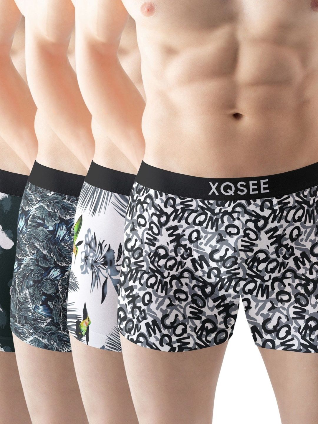 XQSEE Men Pack Of 4 Printed Mid -Rise Short Trunk