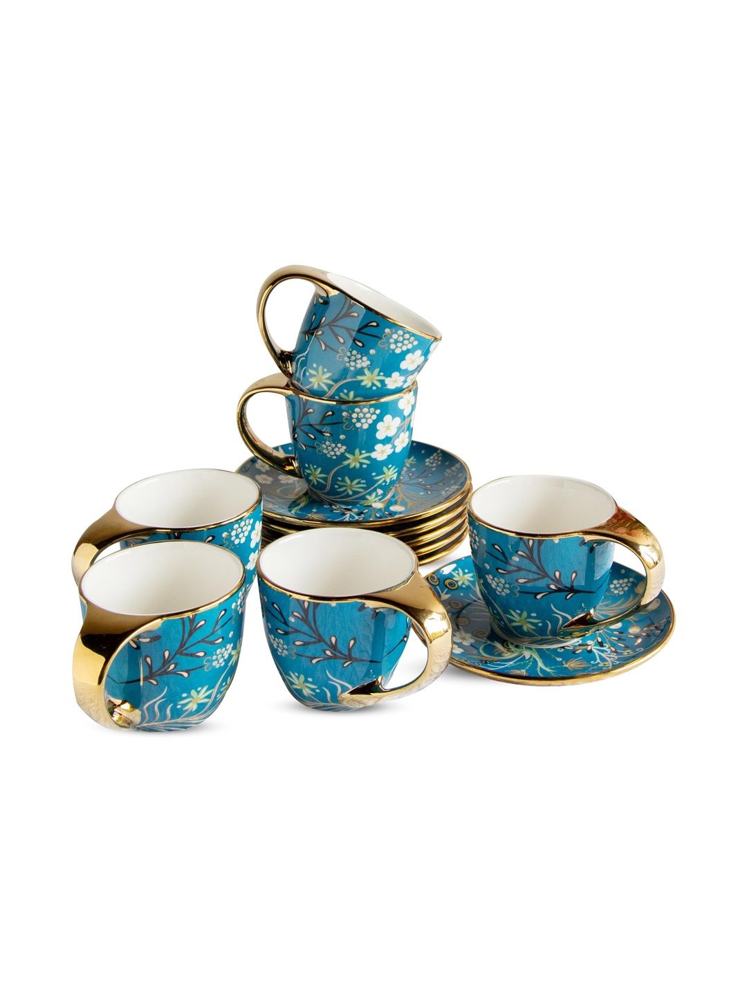 OCTAVIUS Multicoloured Floral Ceramic Glossy Core Set of Cups and Mugs-image-36