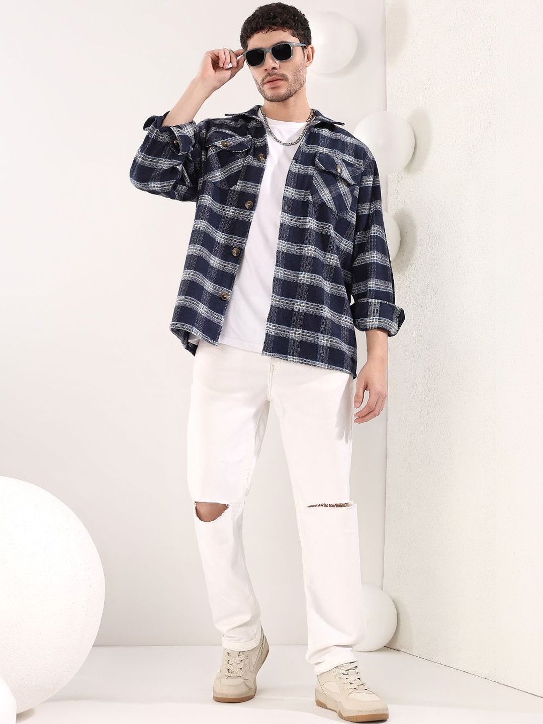 Kotty Men Stylish Checked Bomber Shacket-picture-28