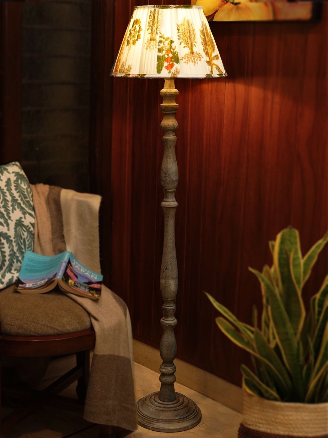 green girgit Grey & White Printed Wooden Frustum Floor Lamps-picture-27
