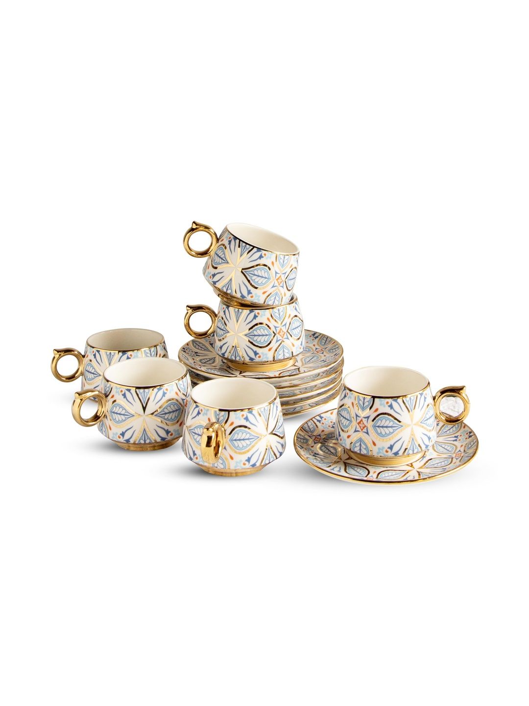 OCTAVIUS Multicoloured Crafted Ceramics Geometric Ceramic Glossy Core Set of Cups and Mugs-image-21