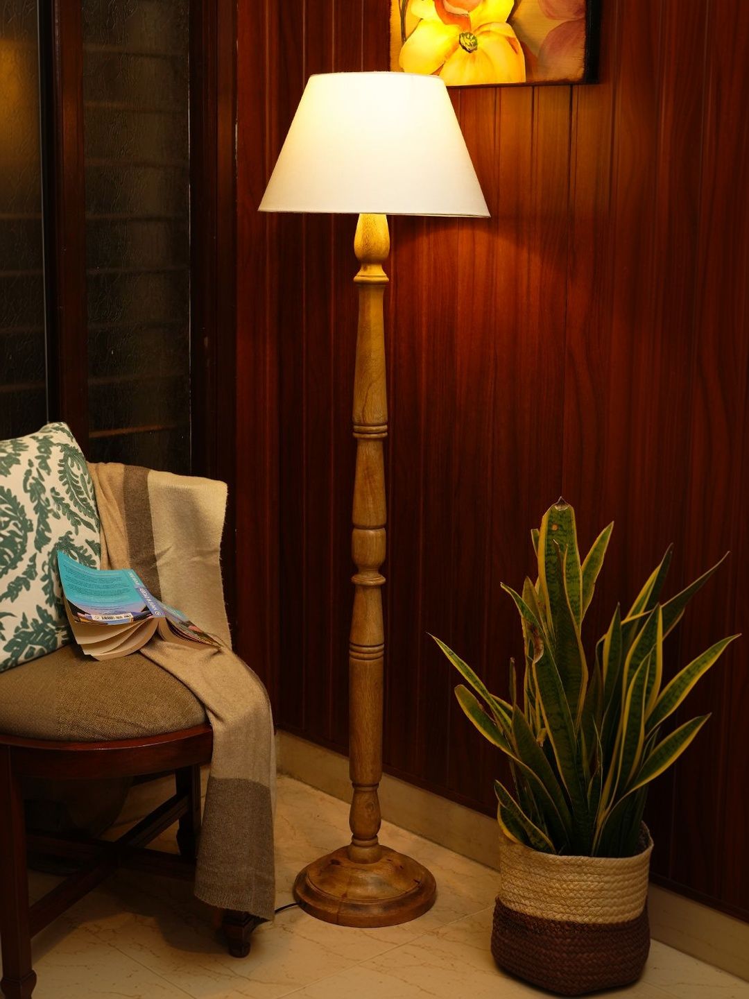 green girgit White & Brown Wooden Frustum Floor Lamps-picture-1