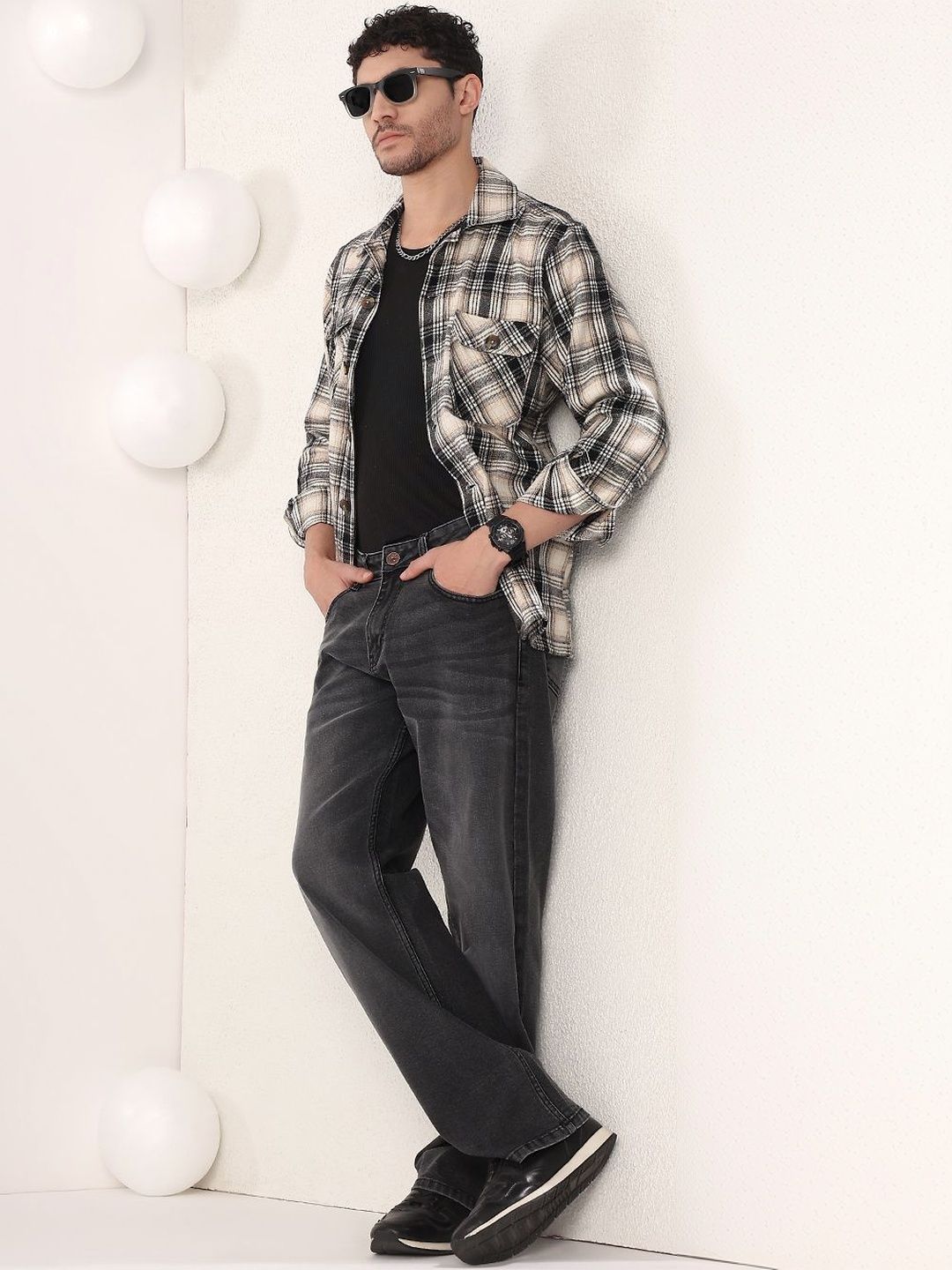 Kotty Men Stylish Checked Bomber Shacket-picture-35
