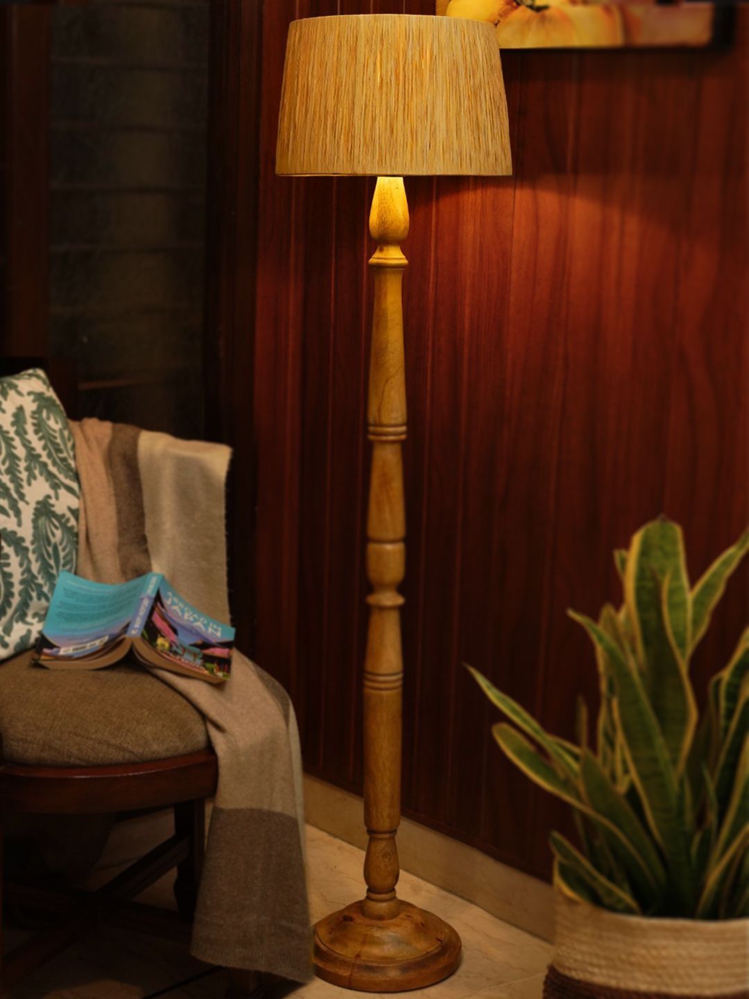 green girgit Brown & Beige Wooden Frustum Floor Lamps