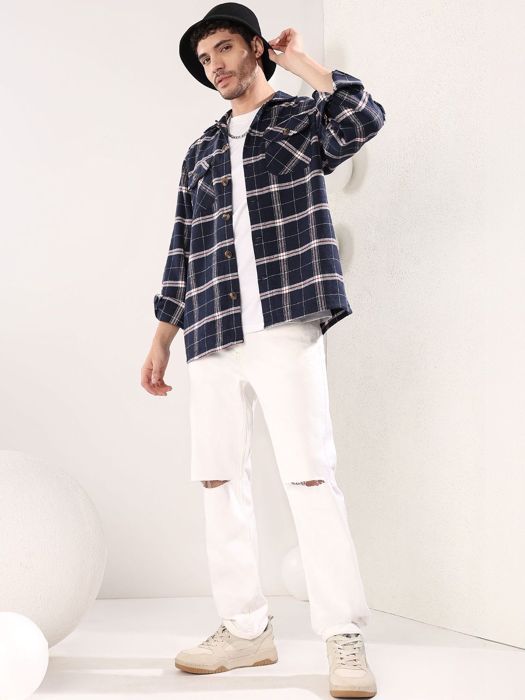 Kotty Men Stylish Checked Bomber Shacket-picture-38