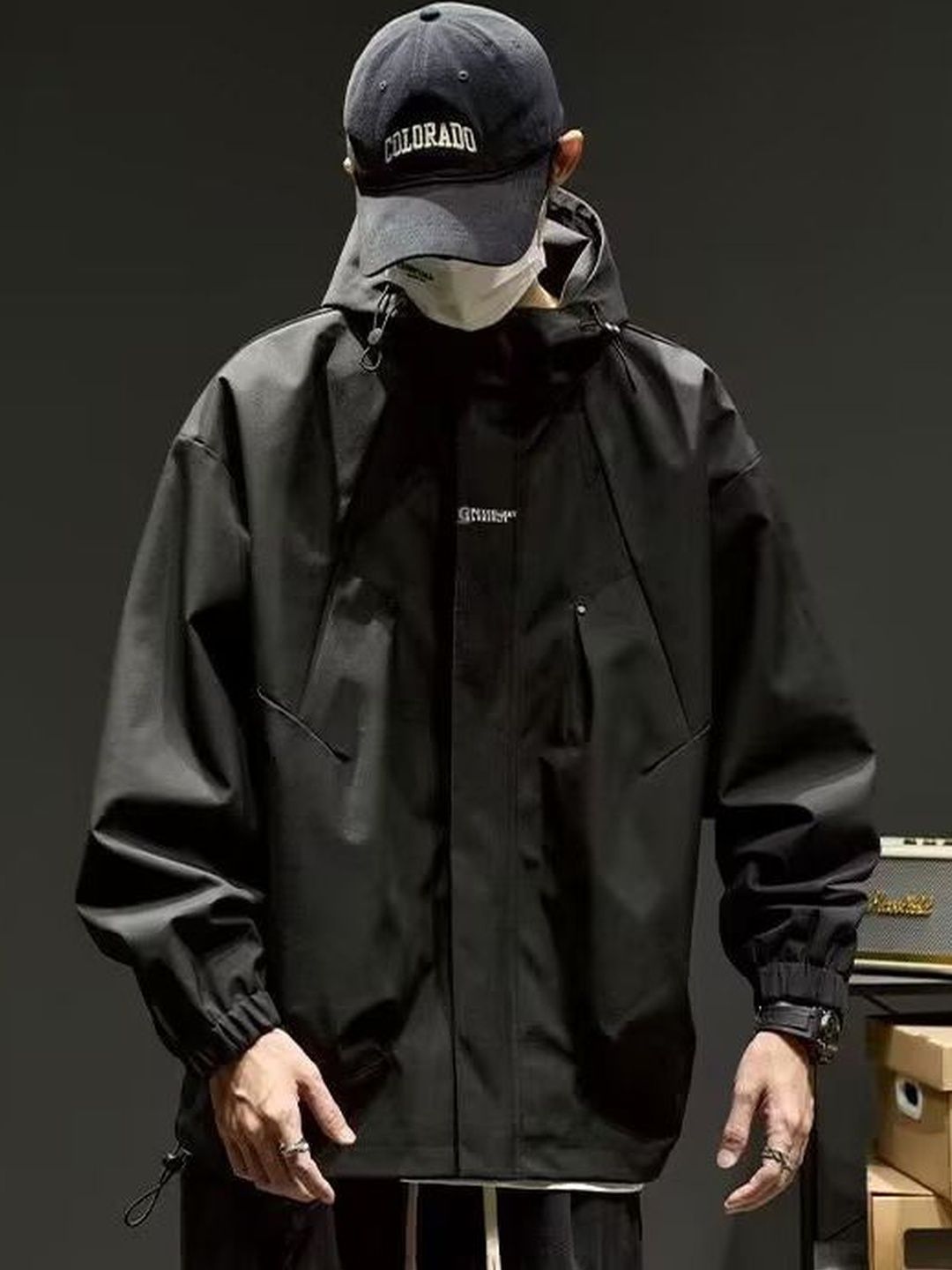 stylecast x revolte Black Solid Windcheater Hooded Jacket-picture-30