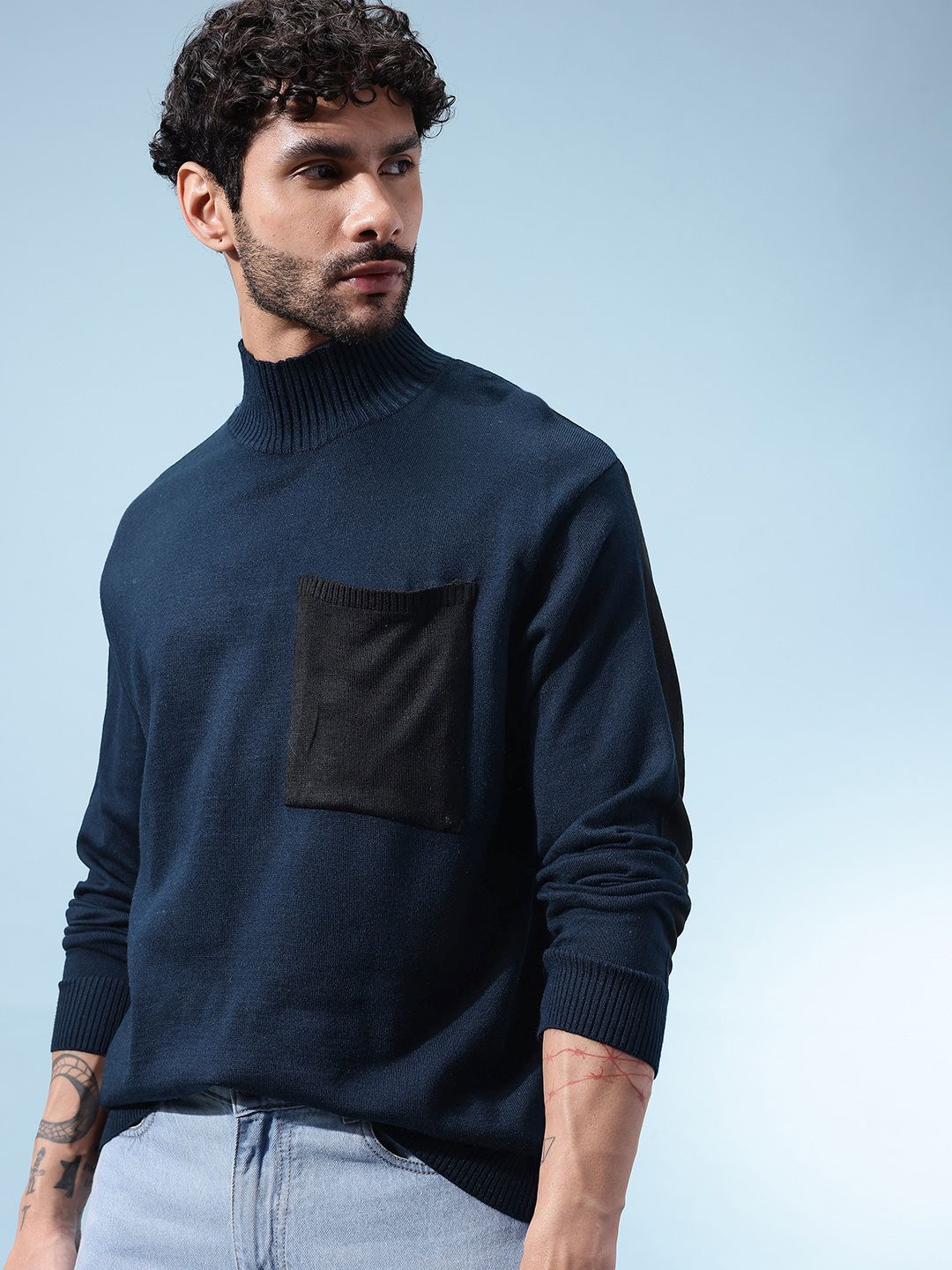 glitchez Contrast Pocket High Neck Pullover