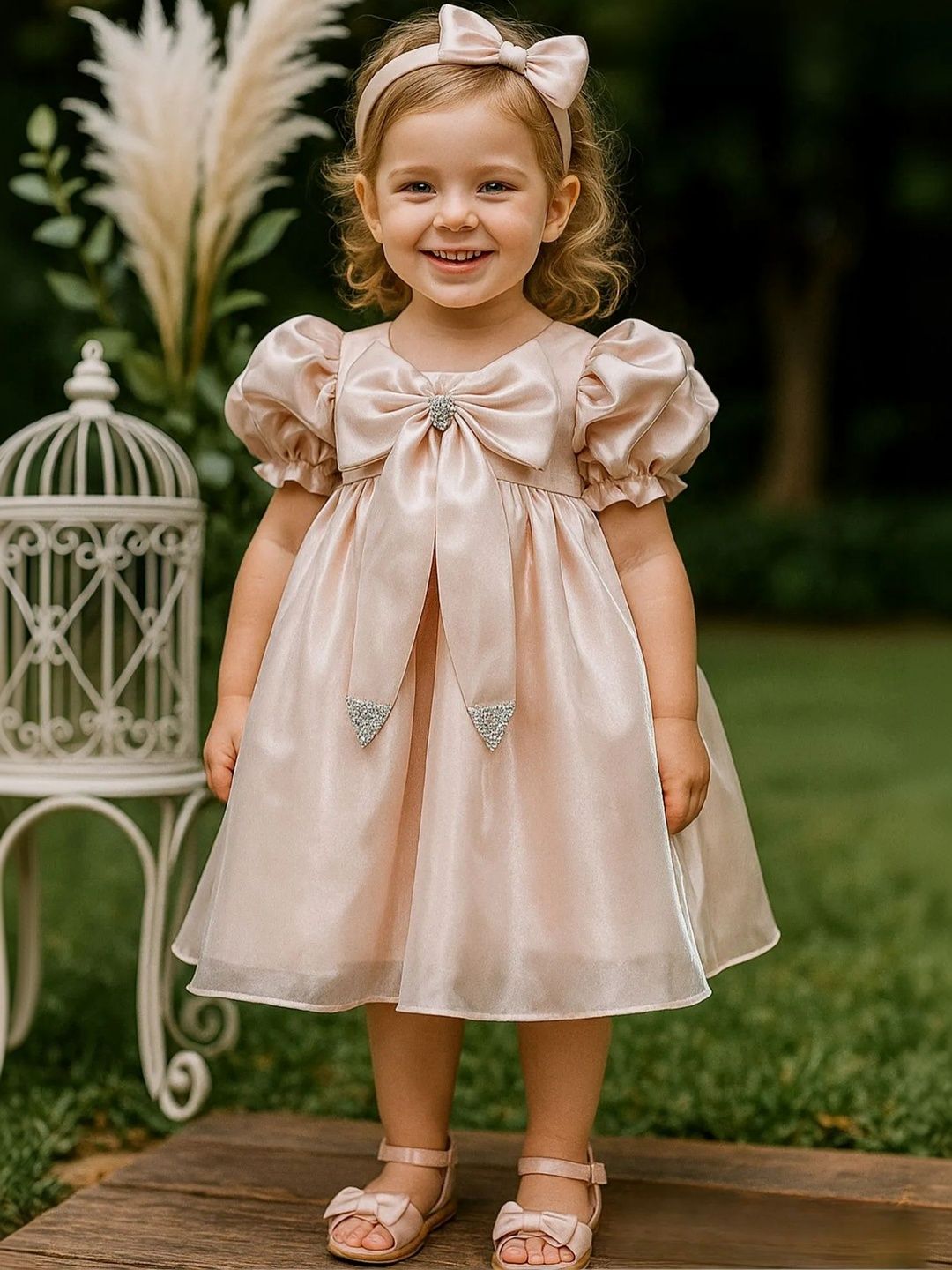 Lagorii Puff Sleeve Applique Satin Fit & Flare Dress-picture-13