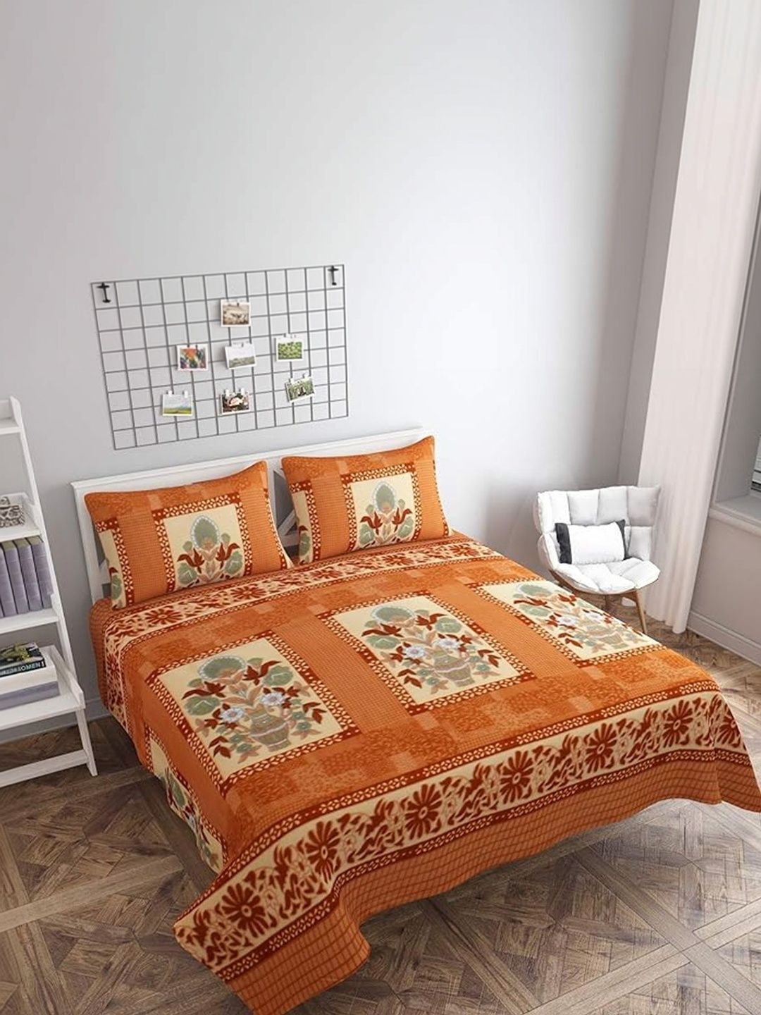 Quirky Home Orange Floral 180 TC Bedsheet with 2 Pillow Covers-image-48