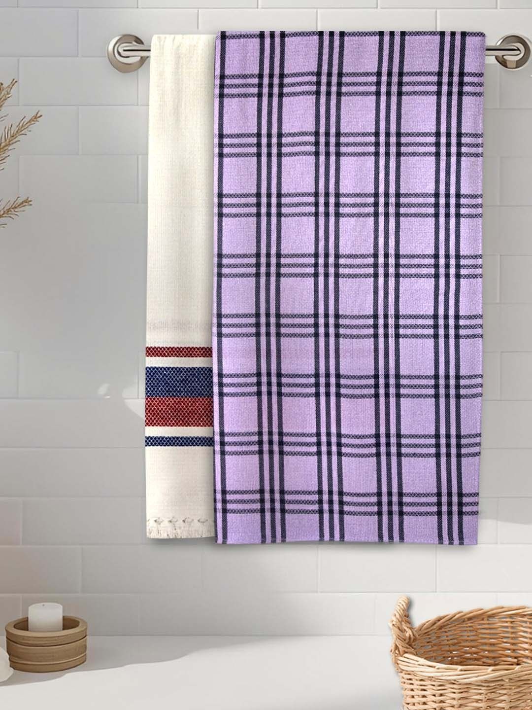 Myntra Elegant Homes White 2 Piece Striped Cotton 150 GSM Towel Set-image-48