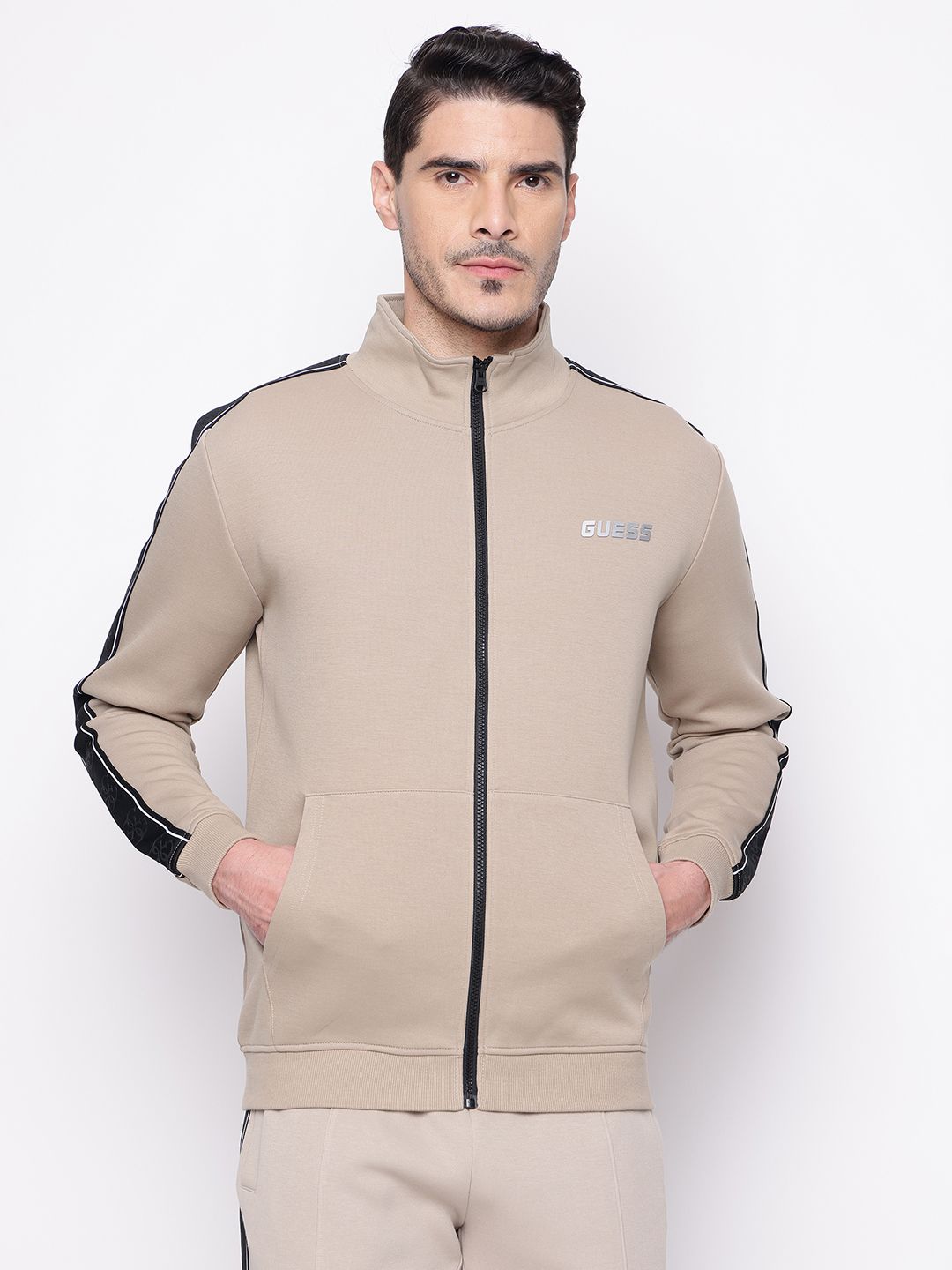 GUESS Mock Collar Front-Open Sweatshirt with Contrast Stitching-picture-28