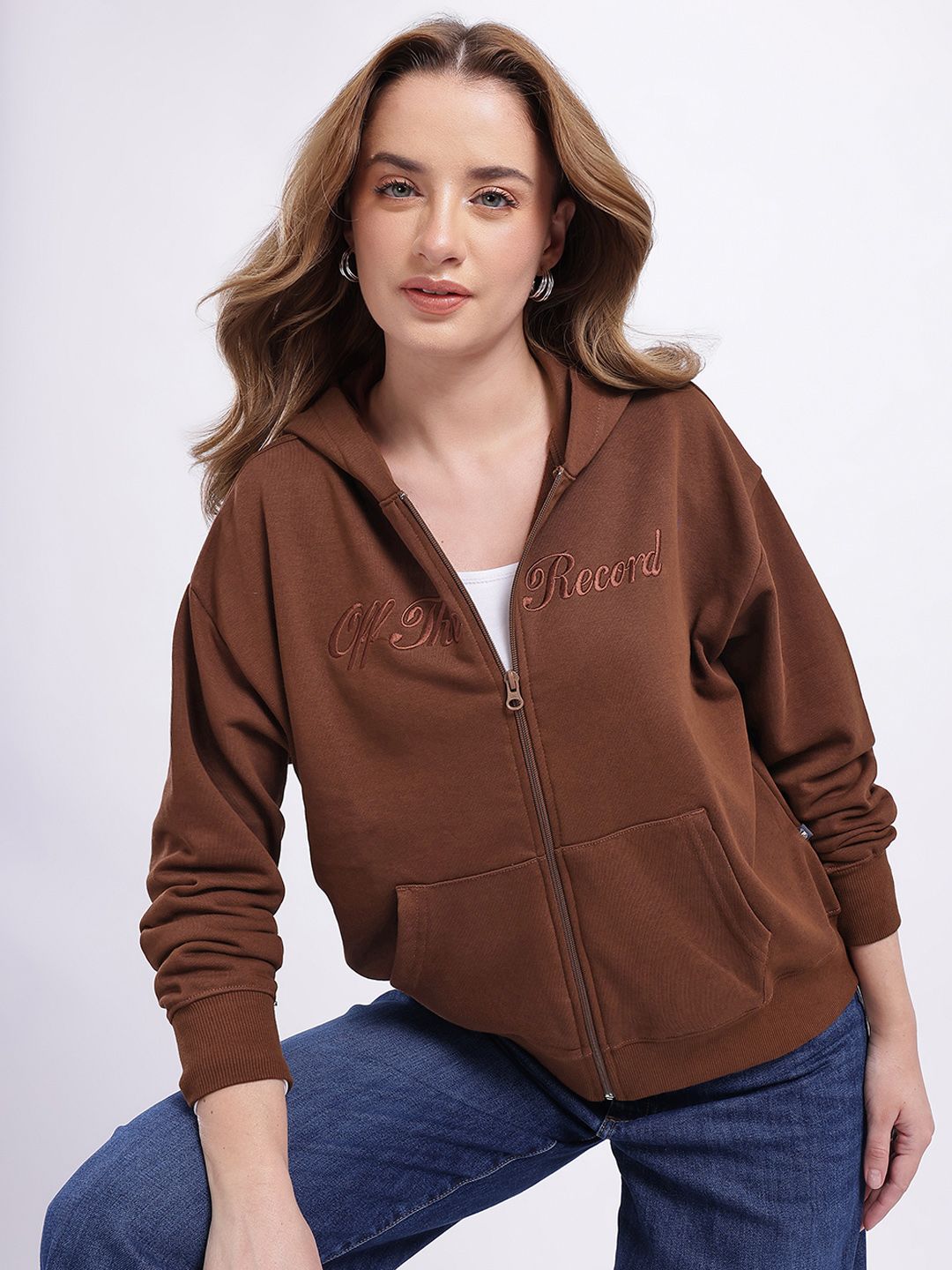 glitchez Typography Applique Detail Front-Open Oversized Sweatshirt-picture-33